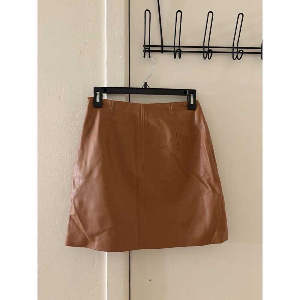 NWT H&M Brown Mini Skirt With Pockets Double Lined Leather Look Women's US 4